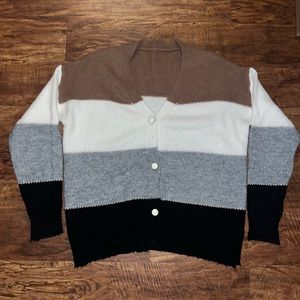 Fall colored striped button up cardigan sweater